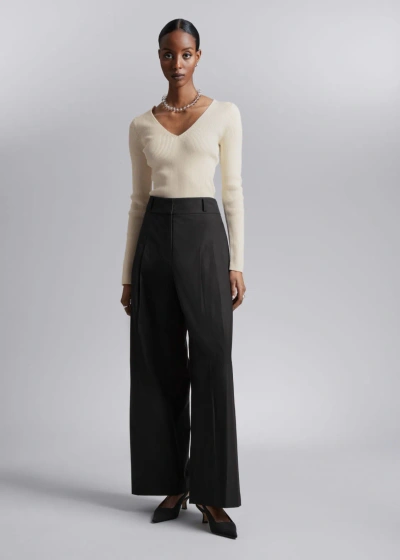 Other Stories Fitted Rib-knit Top In Beige