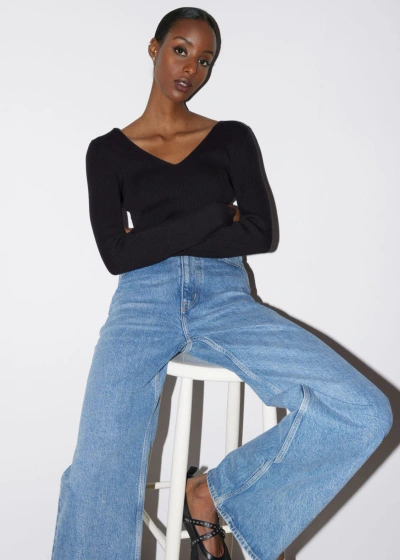 Other Stories Fitted Rib-knit Top In Black