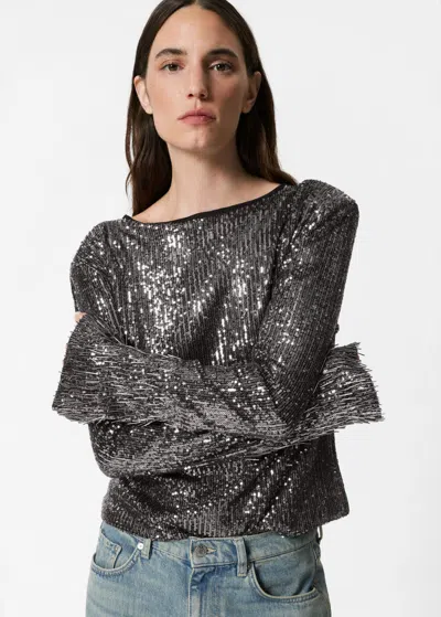 Other Stories Flared-sleeve Sequin Top In Grey