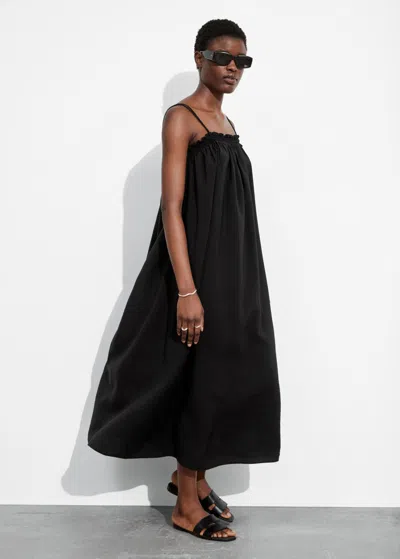 Other Stories Floaty Strappy Midi Dress In Black