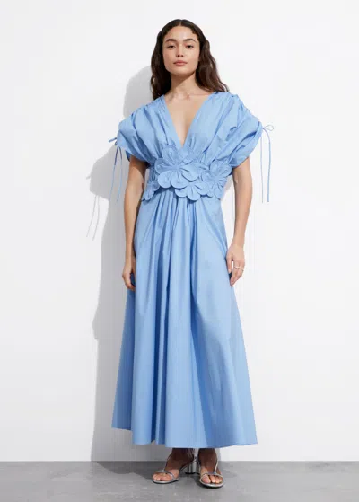 Other Stories Floral Appliqué Midi Dress In Blue