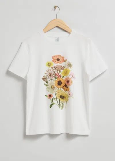 Other Stories Floral Print Jersey T-shirt In White