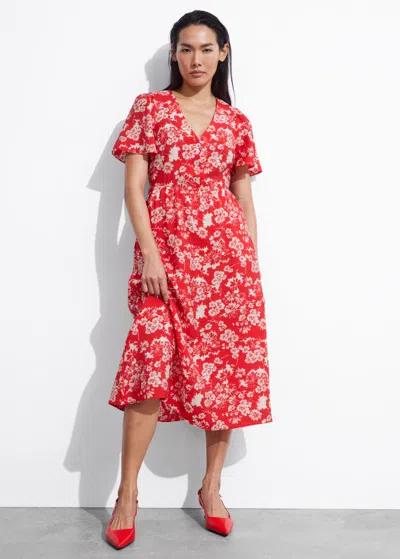 Other Stories Flutter-sleeve Midi Dress In Red