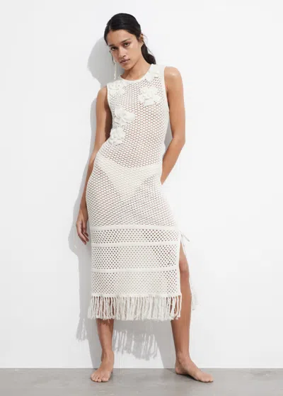 Other Stories Fringed Crochet Midi Dress In White