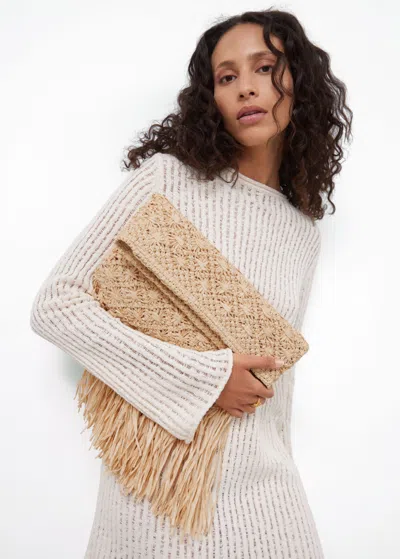 Other Stories Fringed Straw Clutch In Neutral