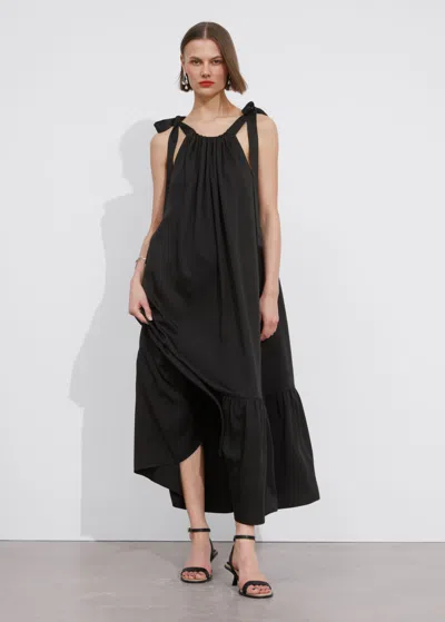 Other Stories Gathered Sleeveless Midi Dress In Black