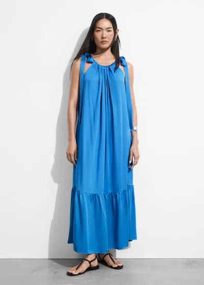 Other Stories Gathered Sleeveless Midi Dress In Blue