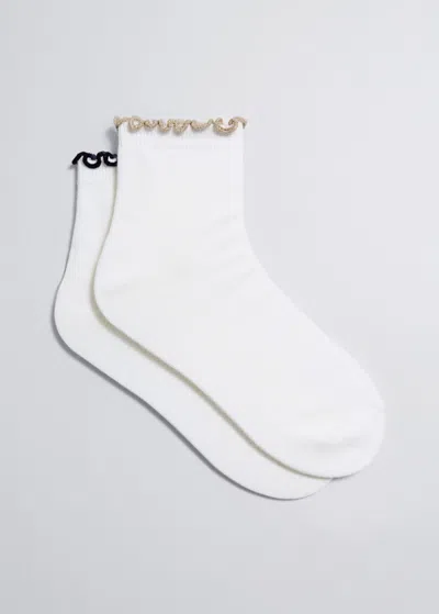 Other Stories Glitter Frill Ankle Socks Set In White