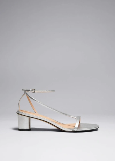 Other Stories Heeled Leather Sandals In Silver