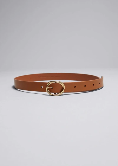 Other Stories Knot-buckle Leather Belt In Beige