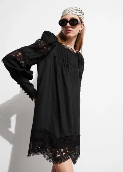 Other Stories Lace-trimmed Mini Dress In Black