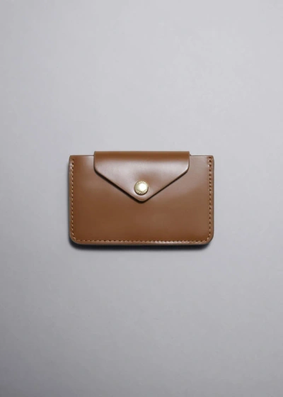 Other Stories Leather Card Holder In Beige