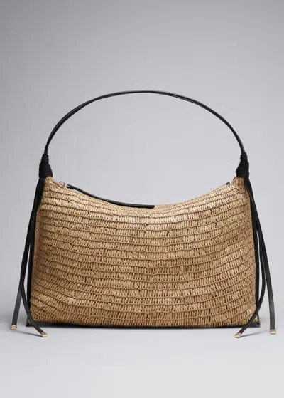 Other Stories Leather-detailed Straw Bag In Beige