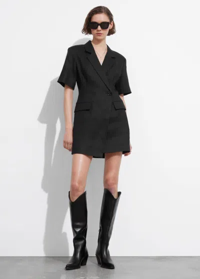 Other Stories Linen Blazer Mini Dress In Black