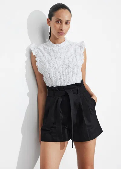 Other Stories Linen-blend Paperbag Shorts In Black