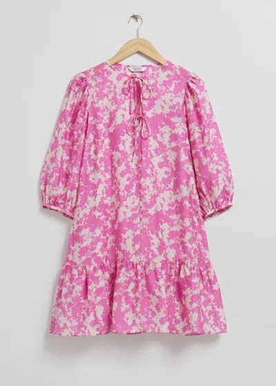 Other Stories Loose-fit Puff Sleeve Dress In Pink