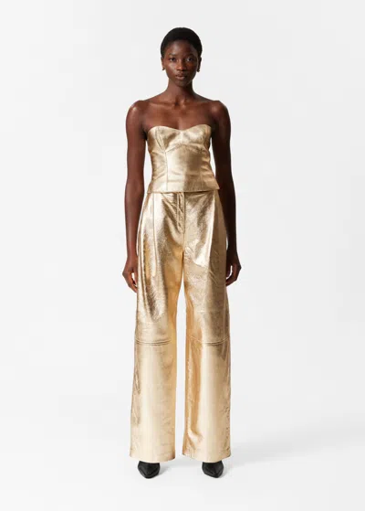 Other Stories Metallic Leather Trousers In Gold
