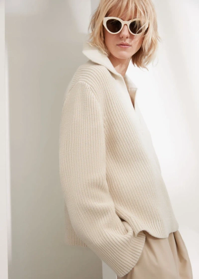 Other Stories Oversized Collared Jumper In Beige