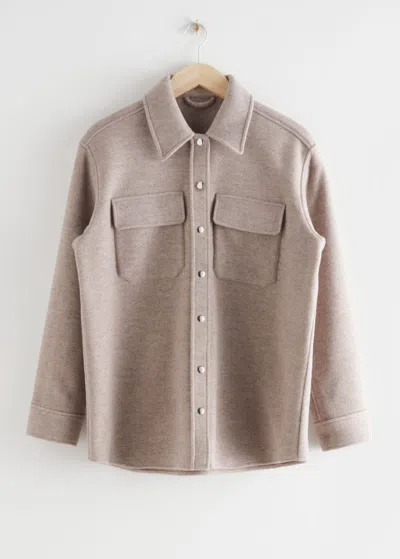 Other Stories Oversized Wool Blend Workwear Shirt In Brown