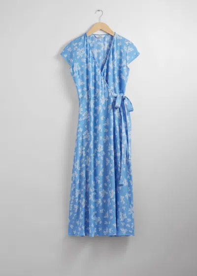Other Stories Printed Midi Wrap Dress In Blue