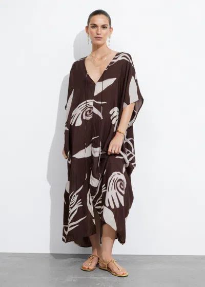Other Stories Printed Throw-on Midi Dress In Brown