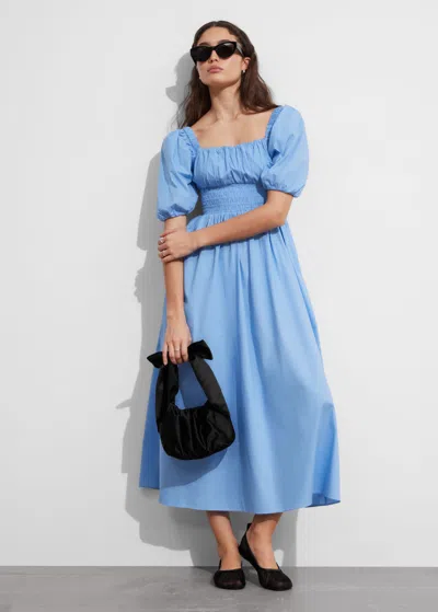 Other Stories Puff-sleeve Midi Dress In Blue
