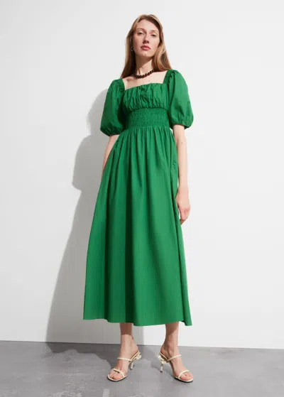 Other Stories Puff-sleeve Midi Dress In Green