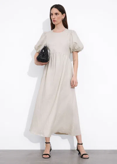 Other Stories Puff-sleeve Midi Dress In White