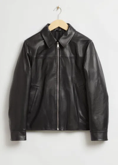 Other Stories Regular Fit Leather Jacket In Black