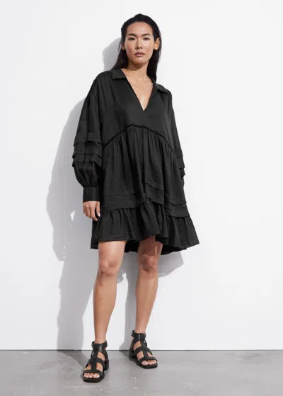 Other Stories Relaxed Collared Mini Dress In Black