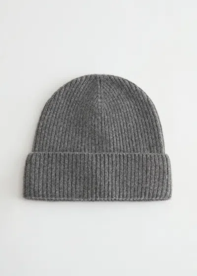 Other Stories Ribbed Cashmere Knit Beanie In Gray