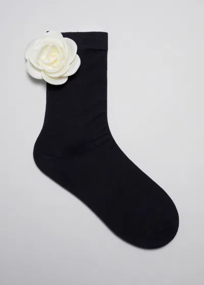 Other Stories Rose Appliqué Socks In Black