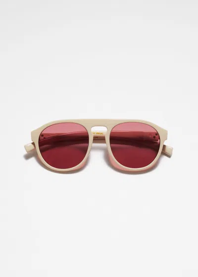 Other Stories Rounded Aviator Sunglasses In Beige