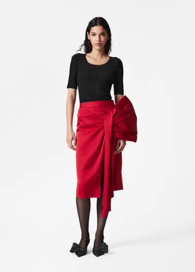 Other Stories Satin Bow Midi Skirt In Red