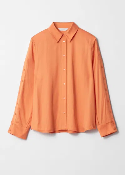 Other Stories Satin Buttoned-sleeve Shirt In Orange