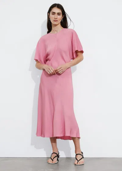 Other Stories Satin Midi Dress In Pink