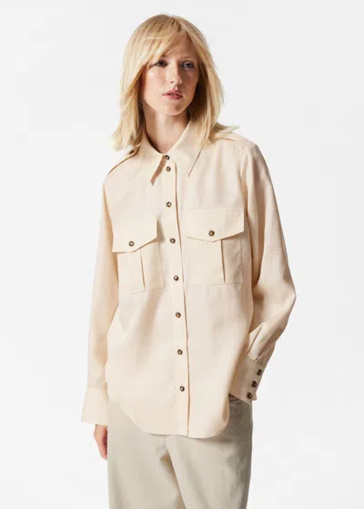 Other Stories Satin Utility Shirt In Beige