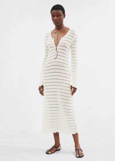 Other Stories Scalloped Knit Midi Dress In White