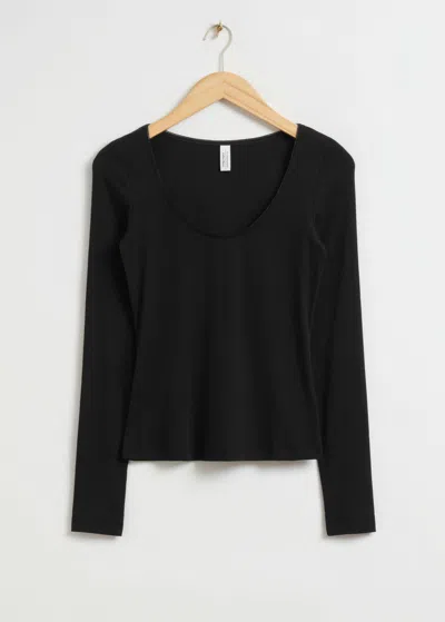 Other Stories Scoop-neck Lace-detail Top In Black