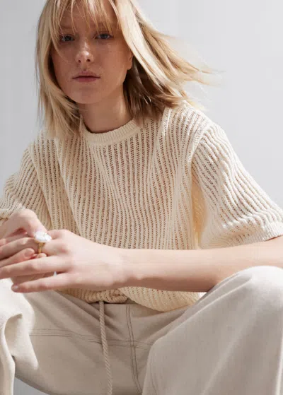 Other Stories Sheer Rib-knit T-shirt In Beige