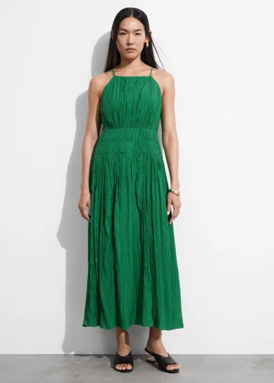 Other Stories Shirred Sleeveless Midi Dress In Green