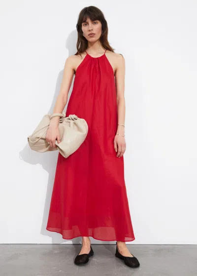 Other Stories Sleeveless Halterneck Midi Dress In Red