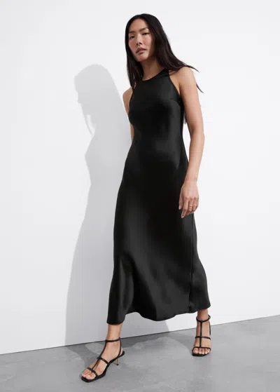 Other Stories Sleeveless Satin Midi Dress In Black