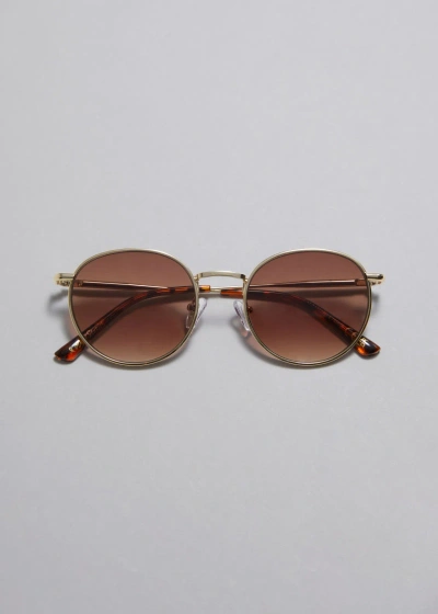 Other Stories Slim Oval-frame Sunglasses In Gold