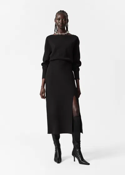Other Stories Slit-detailed Midi Dress In Black