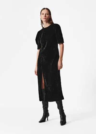 Other Stories Slit-detailed Velvet Midi Dress In Black