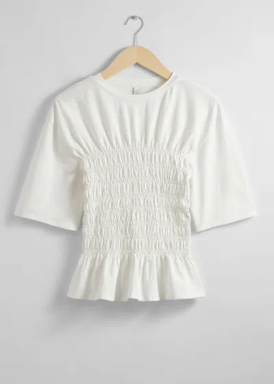 Other Stories Smocked Crewneck Top In White