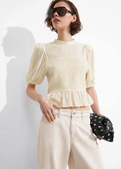 Other Stories Smocked Peplum Blouse In Neutral