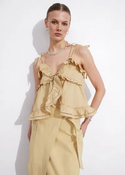 Other Stories Strappy Bustier Frill Top In Beige