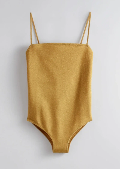 Other Stories Strappy Glitter Swimsuit In Gold
